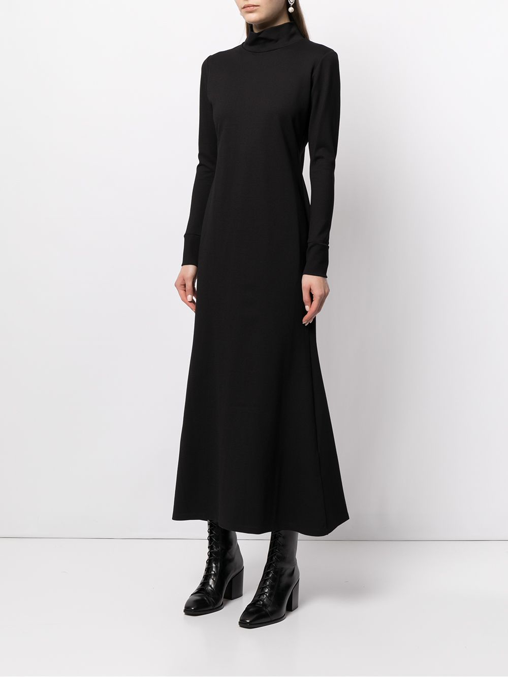 Shop Macgraw High-neck Flared Midi Dress In Black