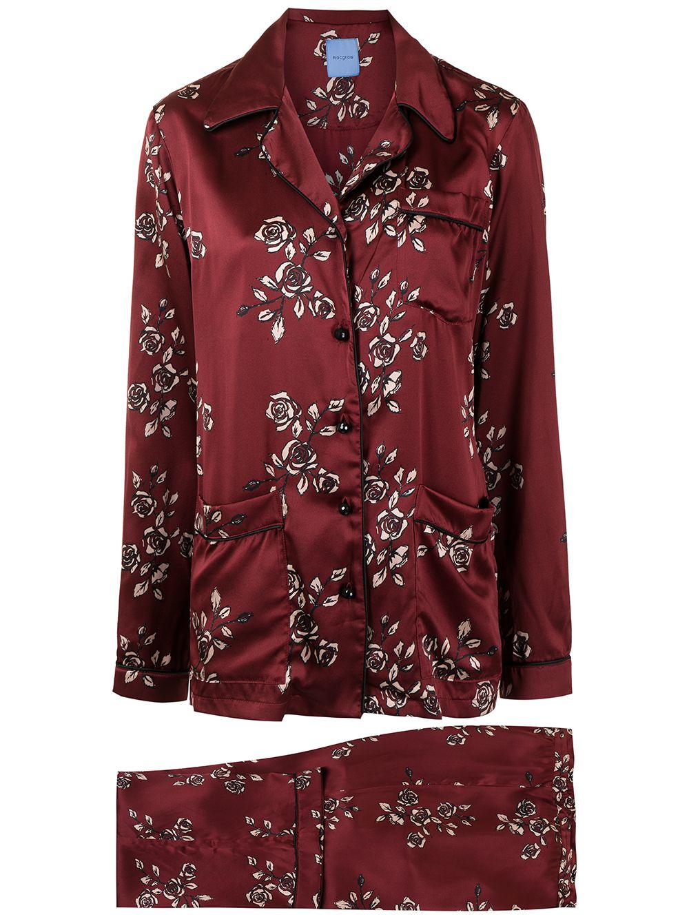 Macgraw Rose-print Silk Pajama Set In Red