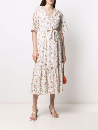 floral-print ruffle-hem midi dress展示图