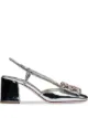 Image 2 of Miu Miu metallic crystal-embellished slingback pumps