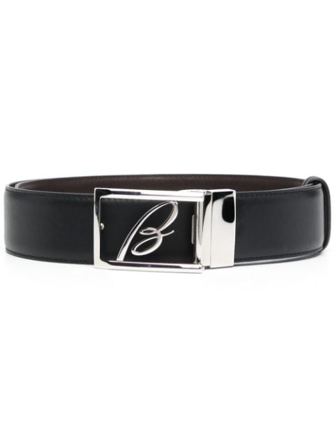 Brioni logo plaque leather belt