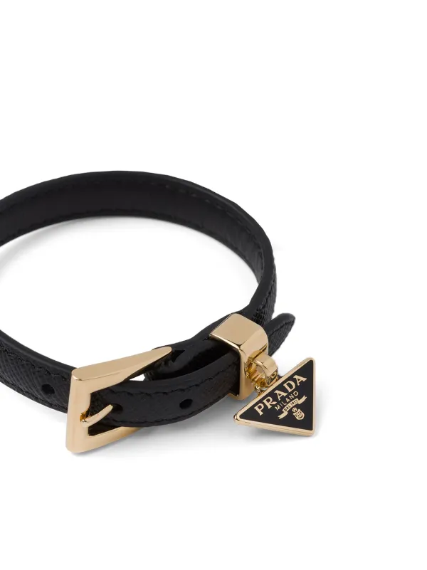 Prada triangle-logo leather bracelet - FARFETCH