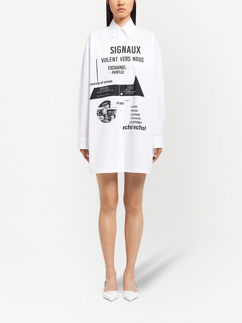 Shop Prada Graphic Print Shirtdress In White