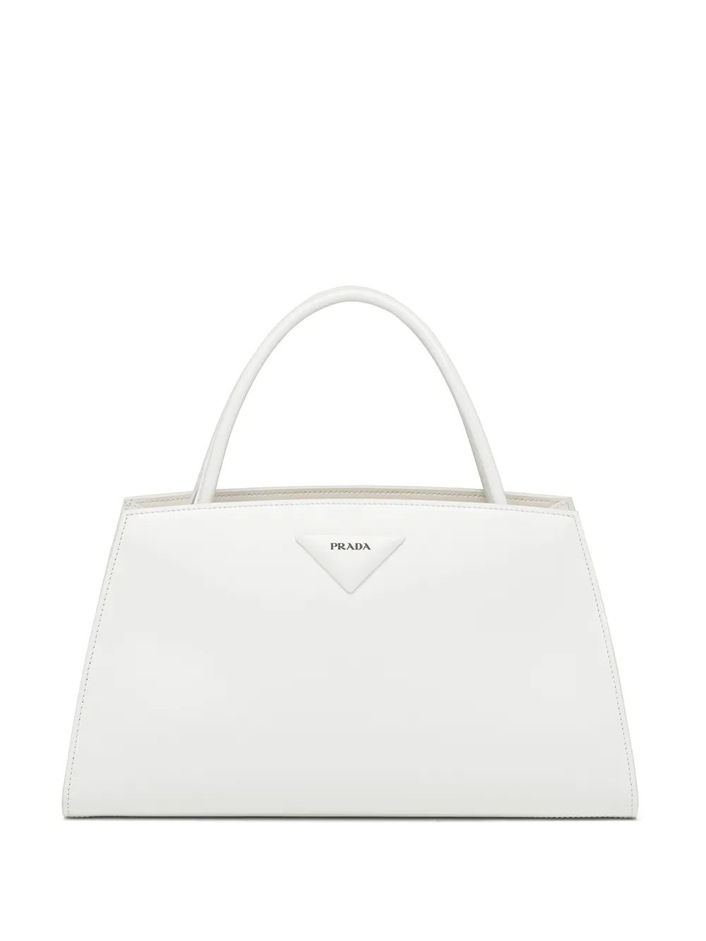 

Prada tote trapezoidal con placa del logo - Blanco