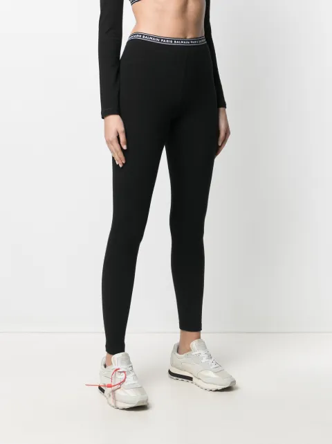 Balmain Logo Waistband Stretch Leggings 