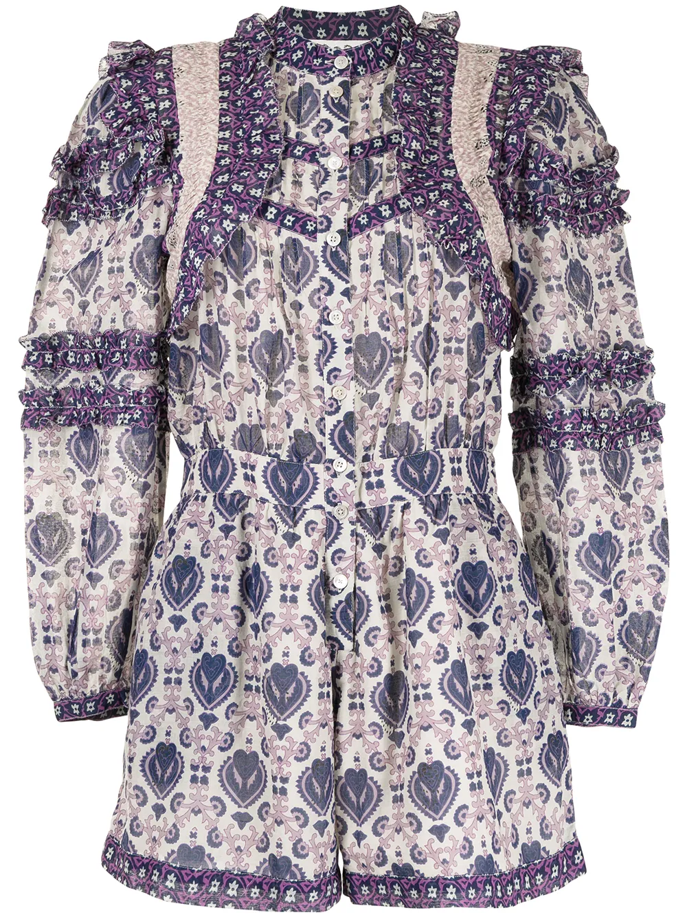 Click to view more detailed imagery on our partner's website Sea Brigitte Ruffled Printed Cotton-voile Playsuit In Lilac