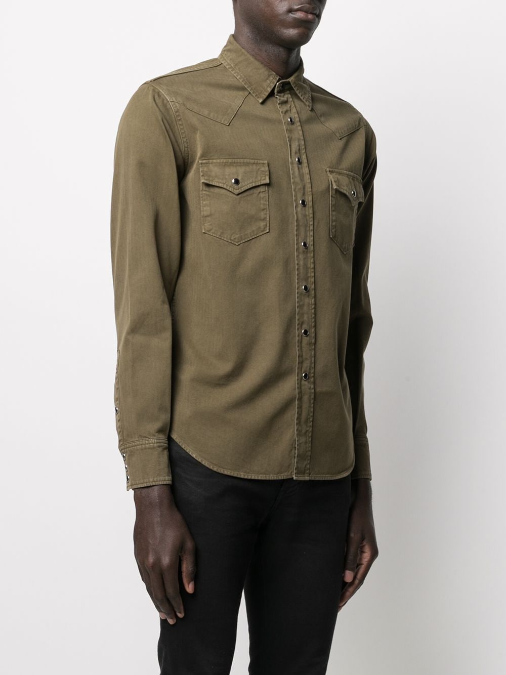 Shop Saint Laurent Stonewashed Western Shirt In Green