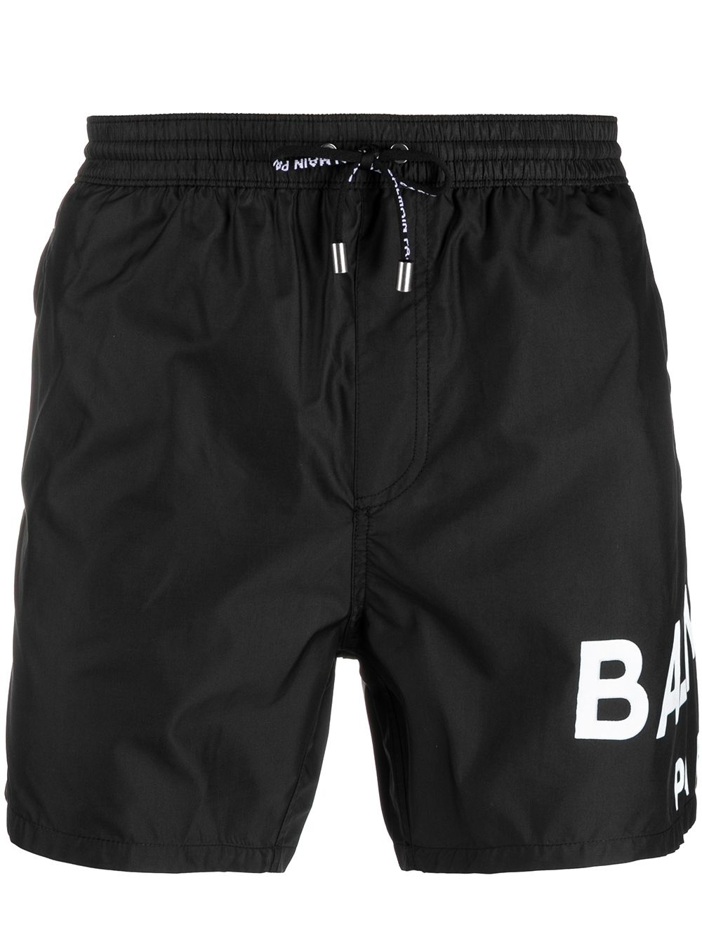 Shop Balmain Logo-print Drawstring Swim Shorts In Black