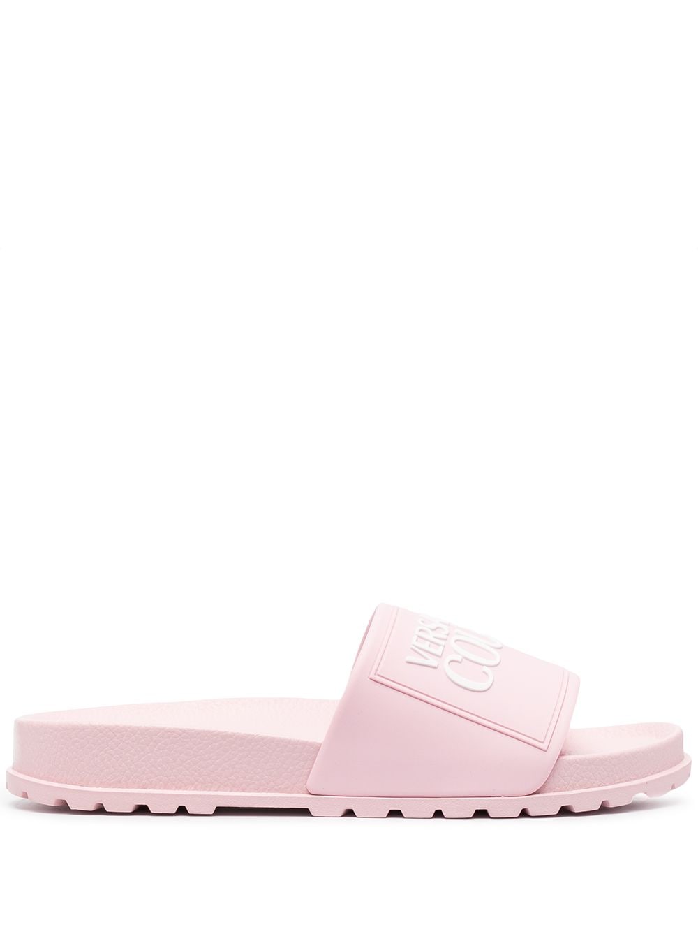 Shop Versace Jeans Couture Logo-print Flat Slides In Pink