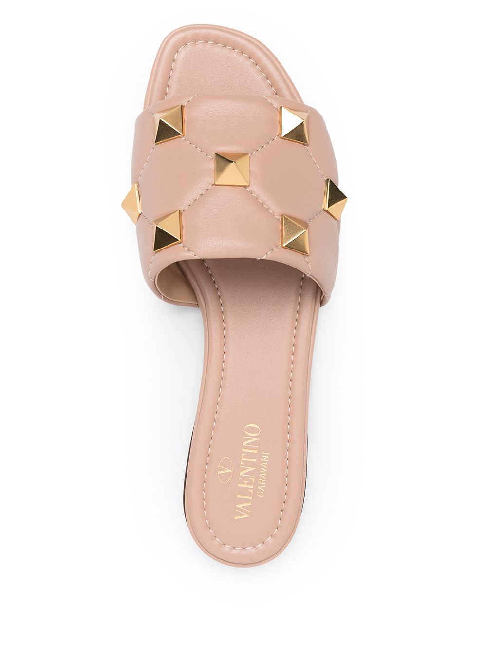 Shop Valentino Rockstud Quilted Flat Sandals In Pink