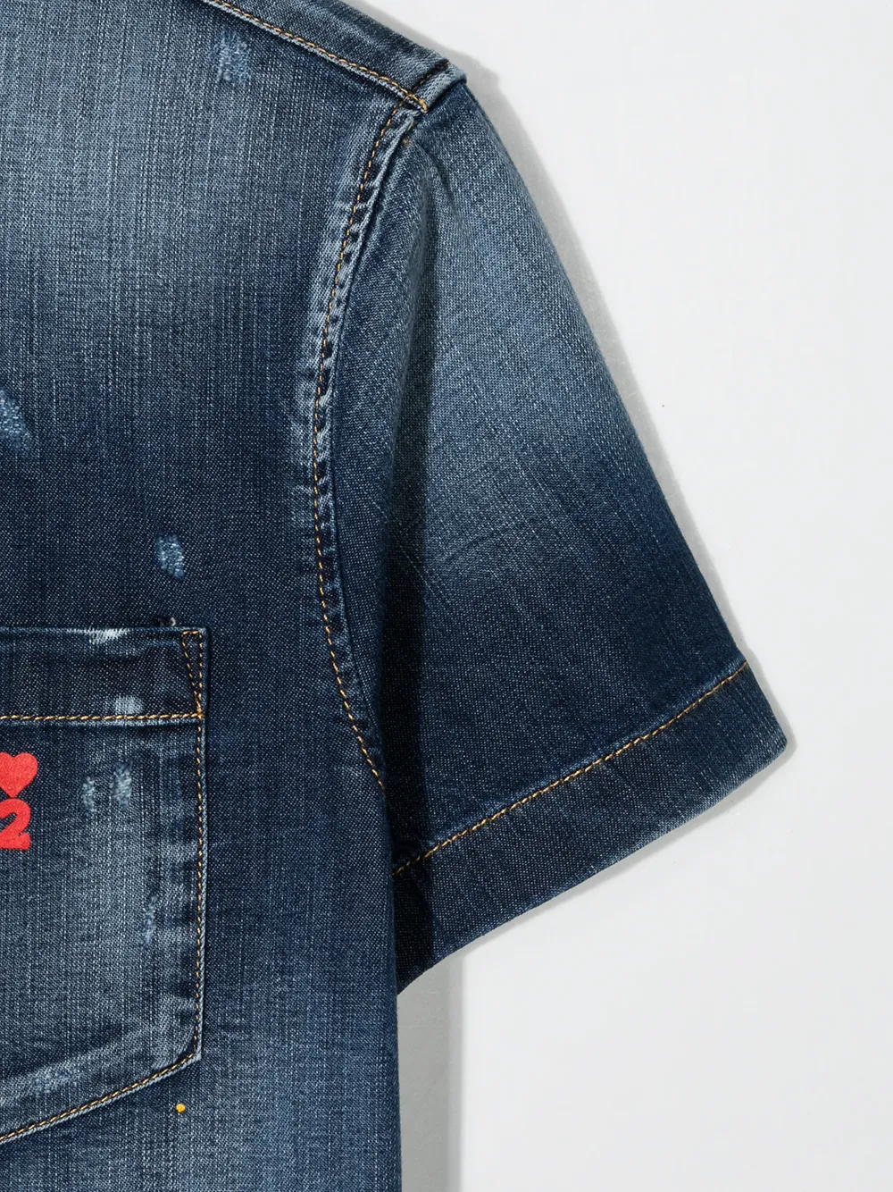 фото Dsquared2 kids джинсовая рубашка с эффектом потертости и логотипом