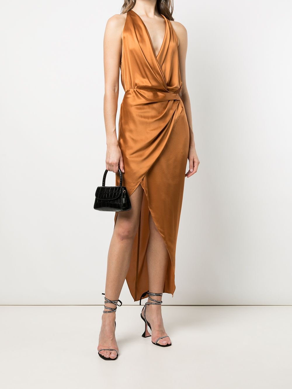 Shop Michelle Mason Asymmetric Halterneck Silk Dress In Orange