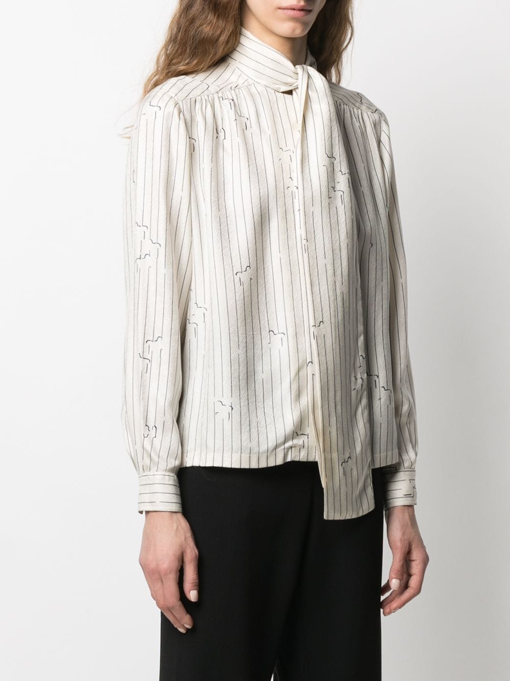 Pre-owned Hermes  Striped Pussybow Blouse In Neutrals