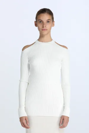 Cut-Out Ribbed-Knit Jumper in white | N°21 | Official Online Store
