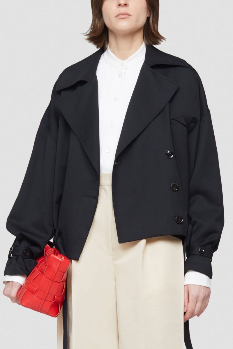Buckled Cropped Wool Trench Coat in black | 3.1 Phillip Lim