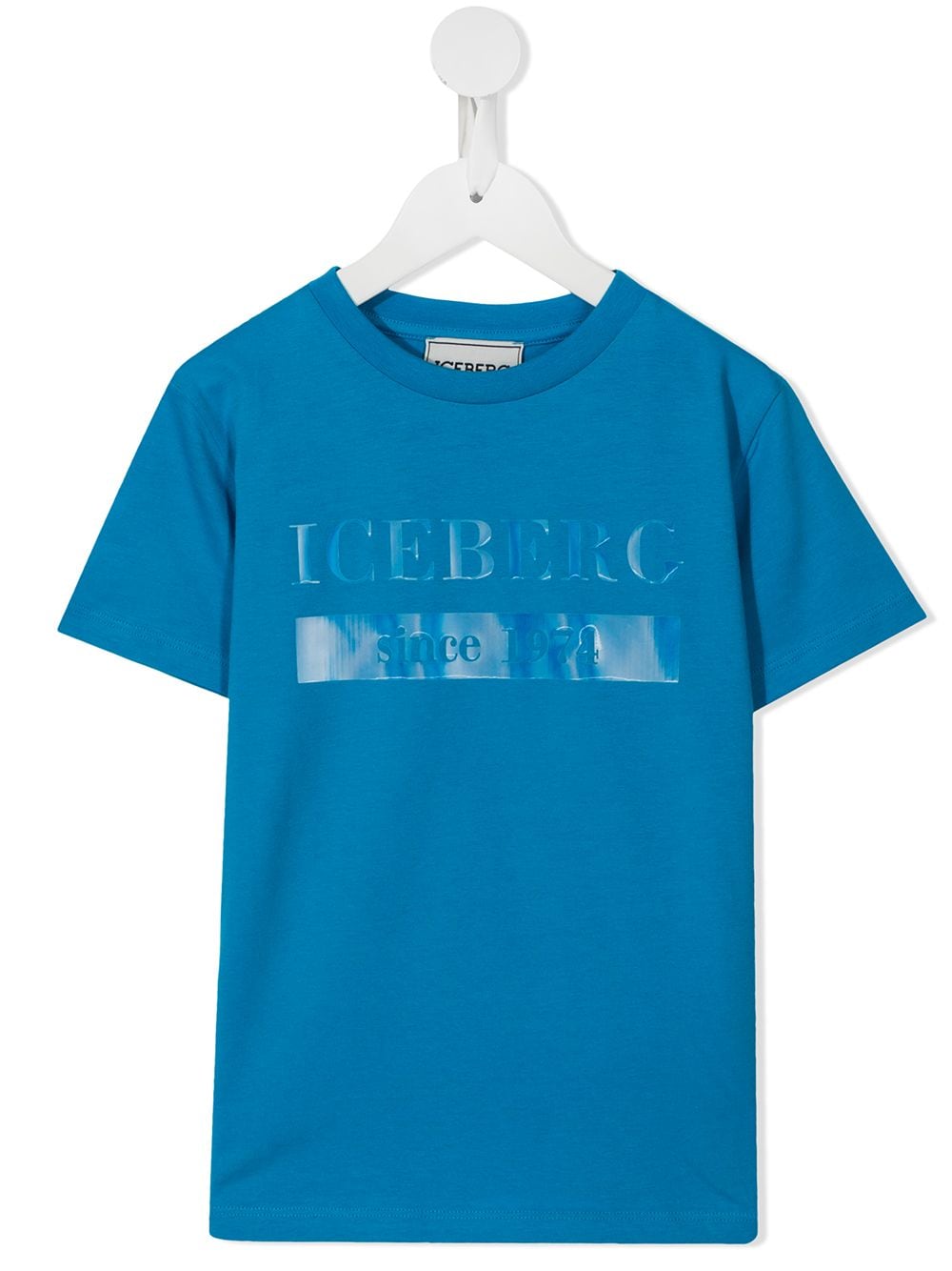 iceberg kids flocked logo cotton t-shirt - blue