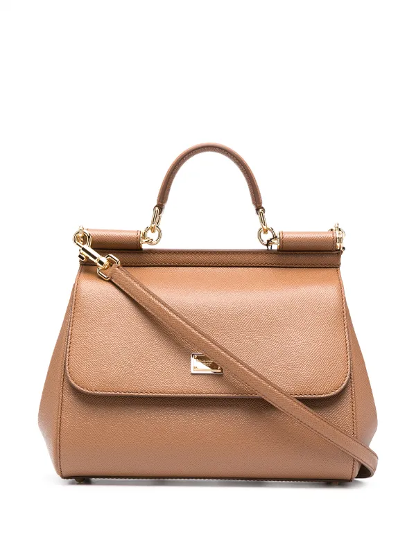 Sicily Medium Leather Shoulder Bag in Neutrals - Dolce Gabbana