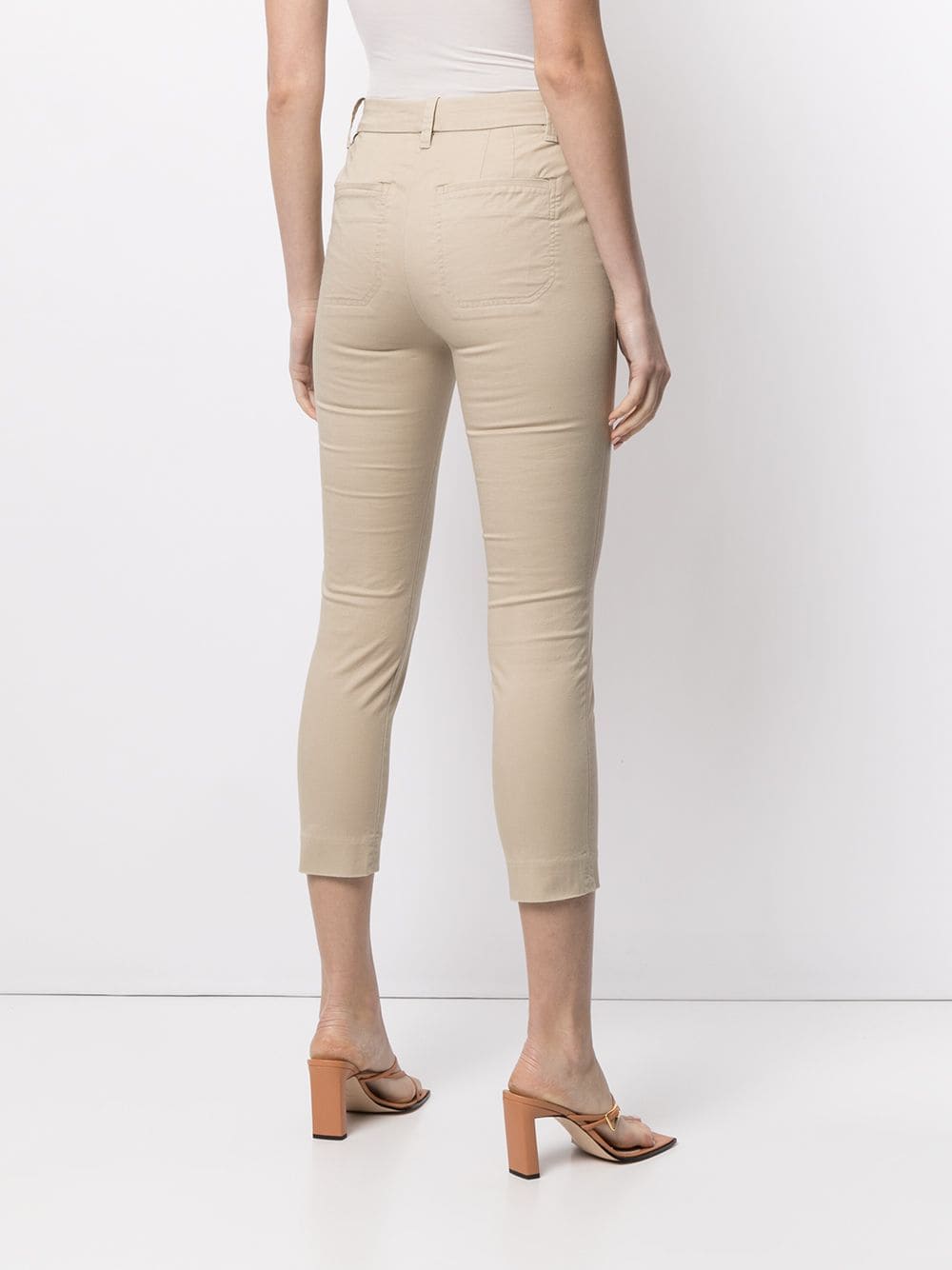 Shop Vince Cropped Stretch-cotton Trousers In Brown