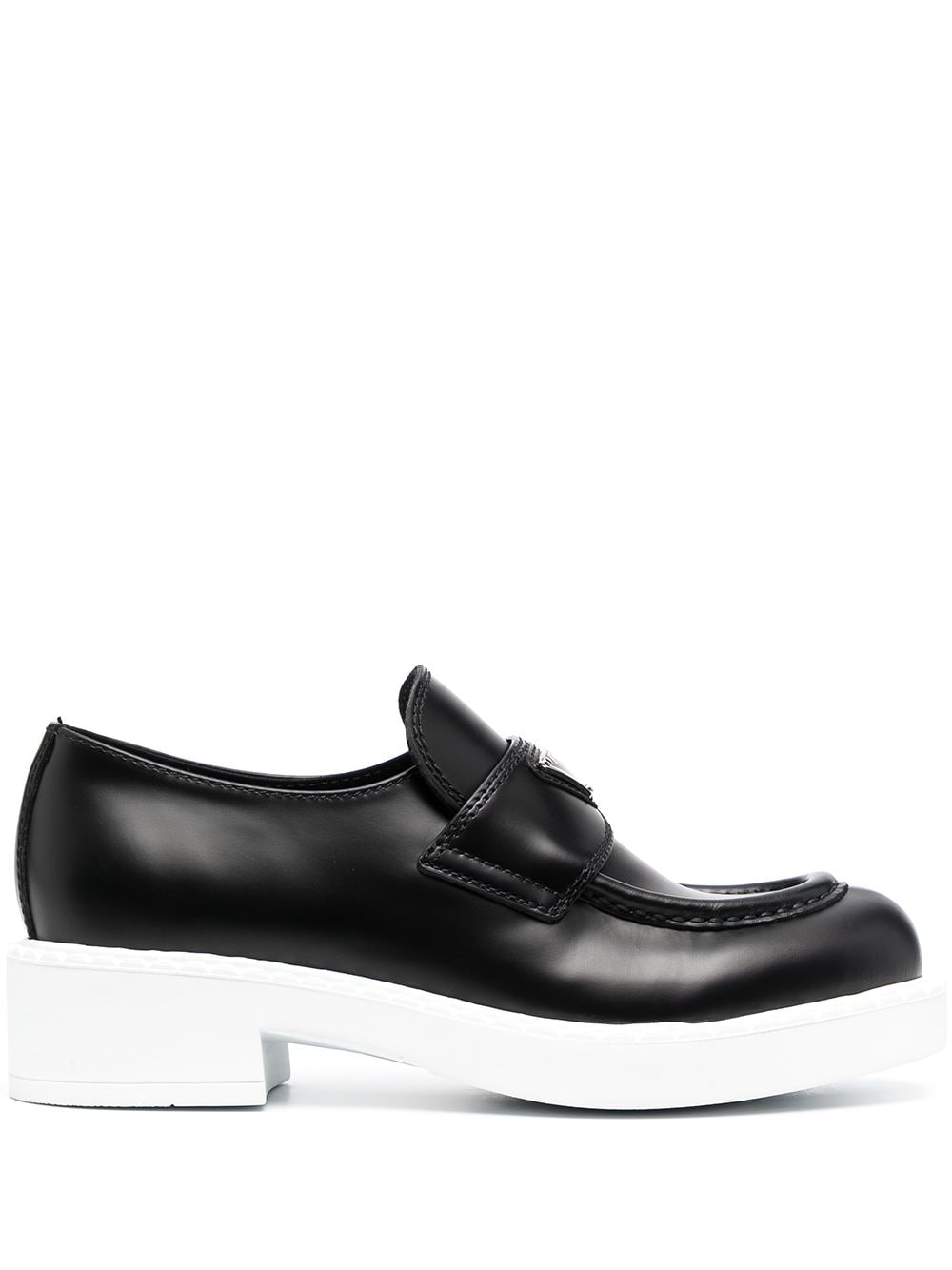 Prada Logo-plaque Block-heel Loafers In Black