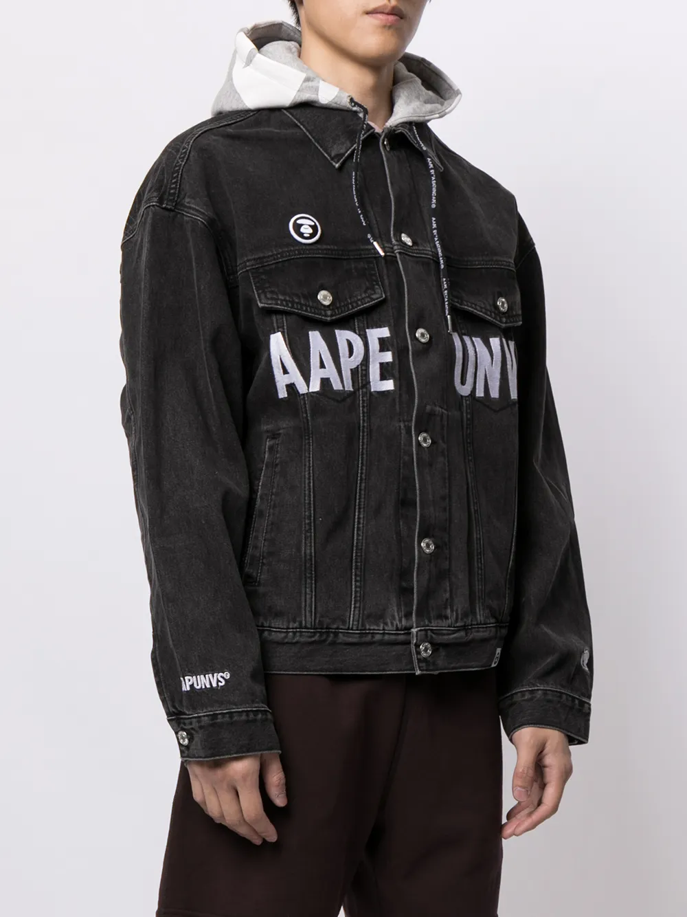 Aape By A Bathing Ape Logo-print Hooded Denim Jacket In Black