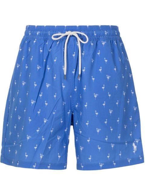 Shop blue & white Polo Ralph Lauren flamingo-print swim shorts with ...