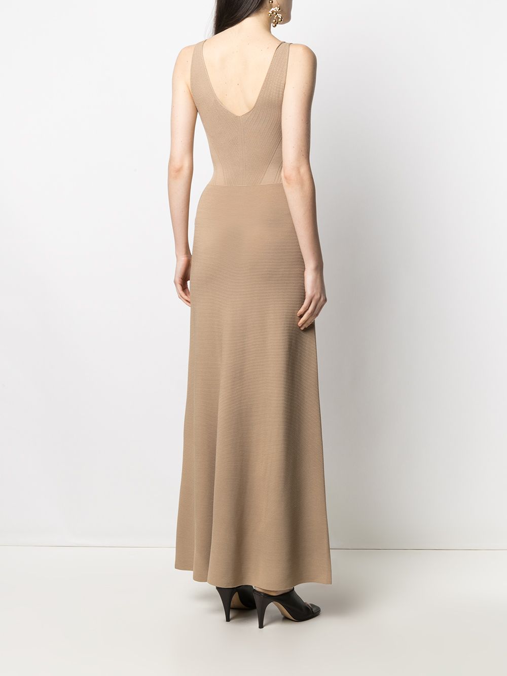 Shop Emporio Armani Knitted Fitted Long Dress In Neutrals