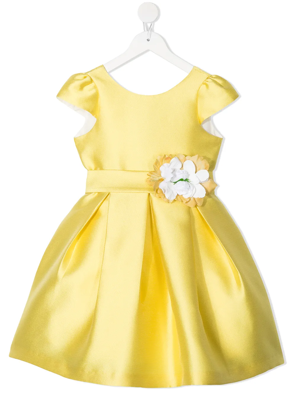Mimilù Kids' Floral Detail Flared Dress In Yellow