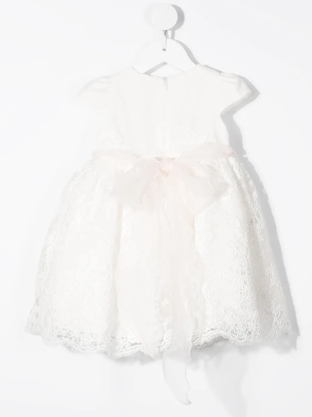 Mimilù Floral Belt Flared Lace Dress In Pink