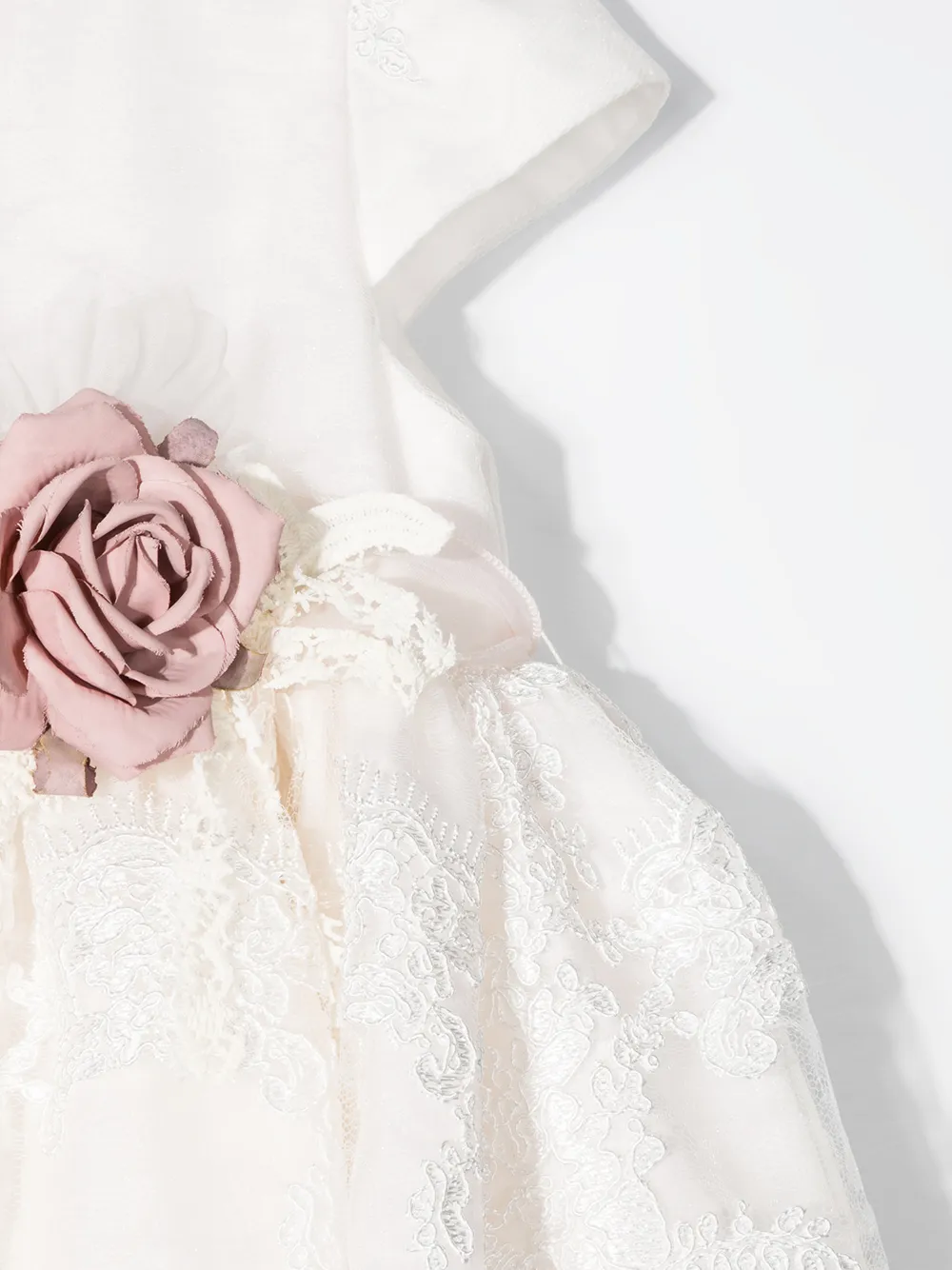 Mimilù Floral Belt Flared Lace Dress In Pink