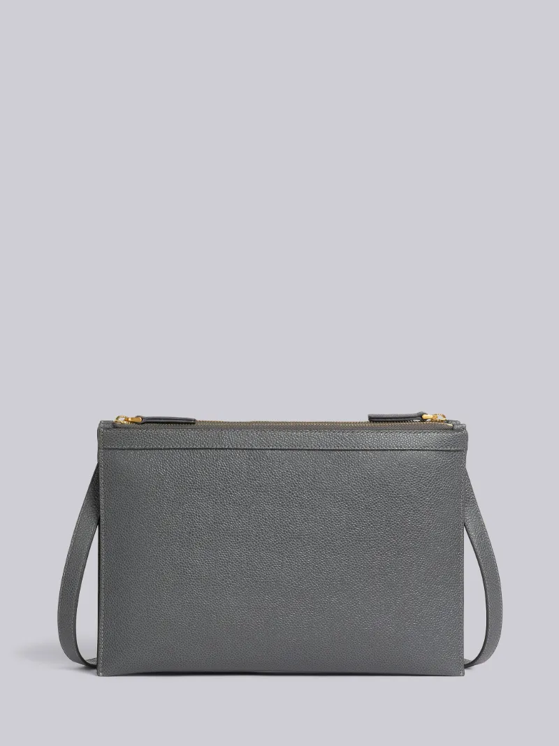 Dark Grey Pebble Grain Leather Double Zip Crossbody Document Holder