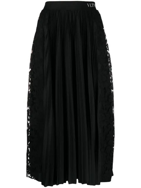 Valentino Garavani lace-panel pleated midi-skirt