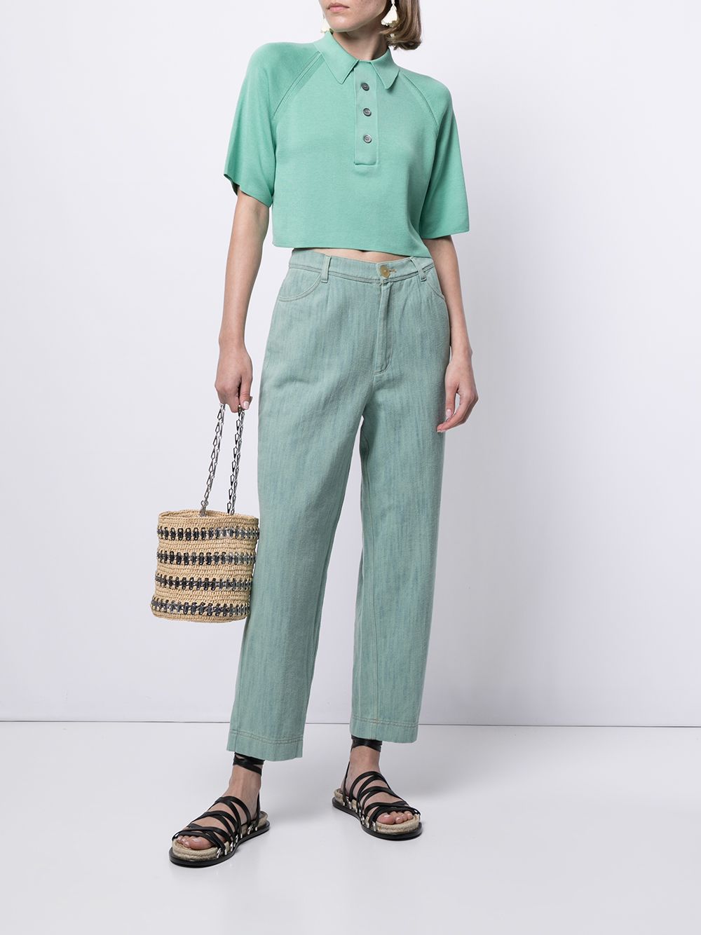 Shop Forte Forte Cropped Polo Top In Green