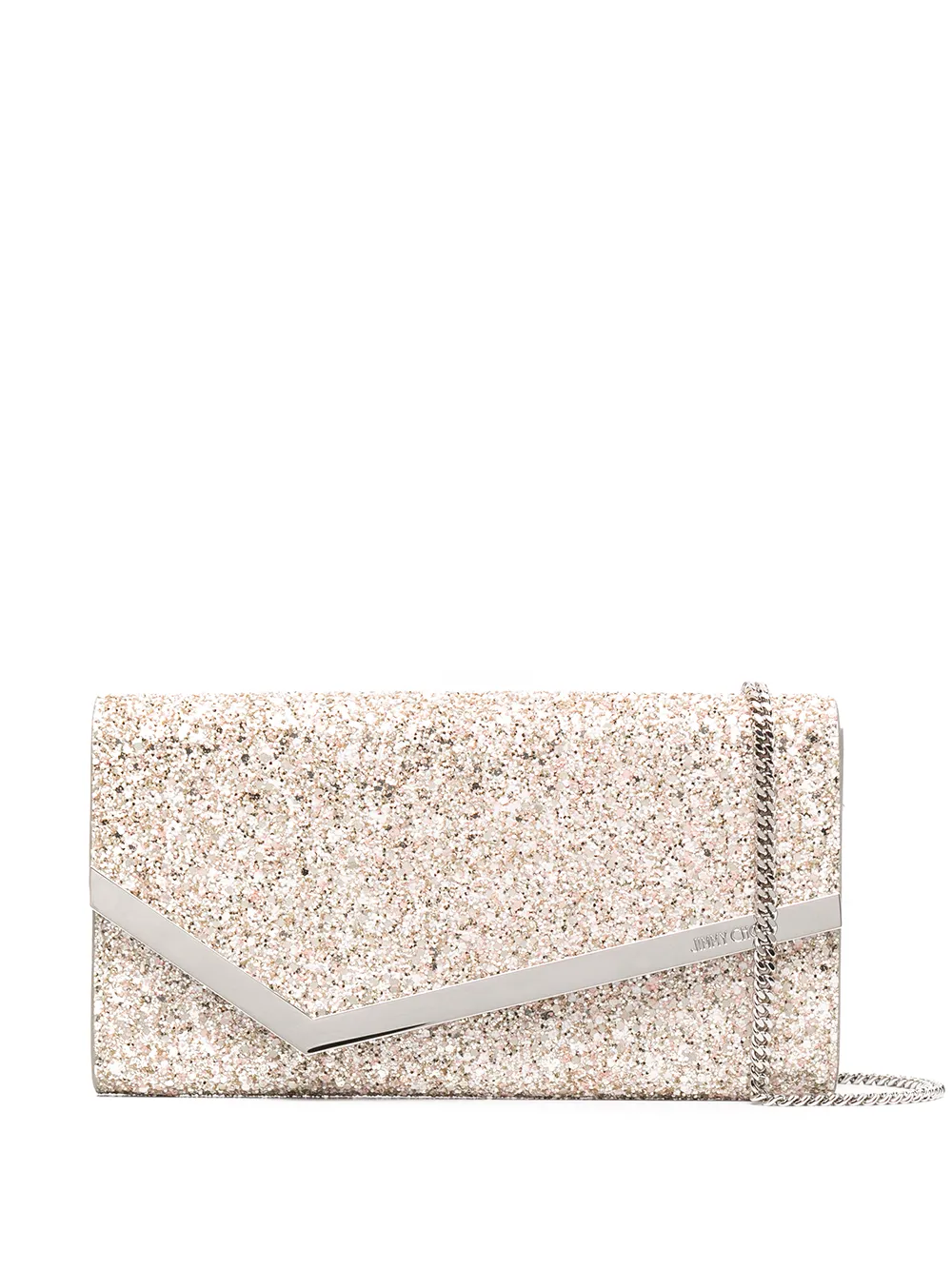 Click to view more detailed imagery on our partner's website Jimmy Choo Erica Luminous Glitter Fabric Clutch Bag In Pink