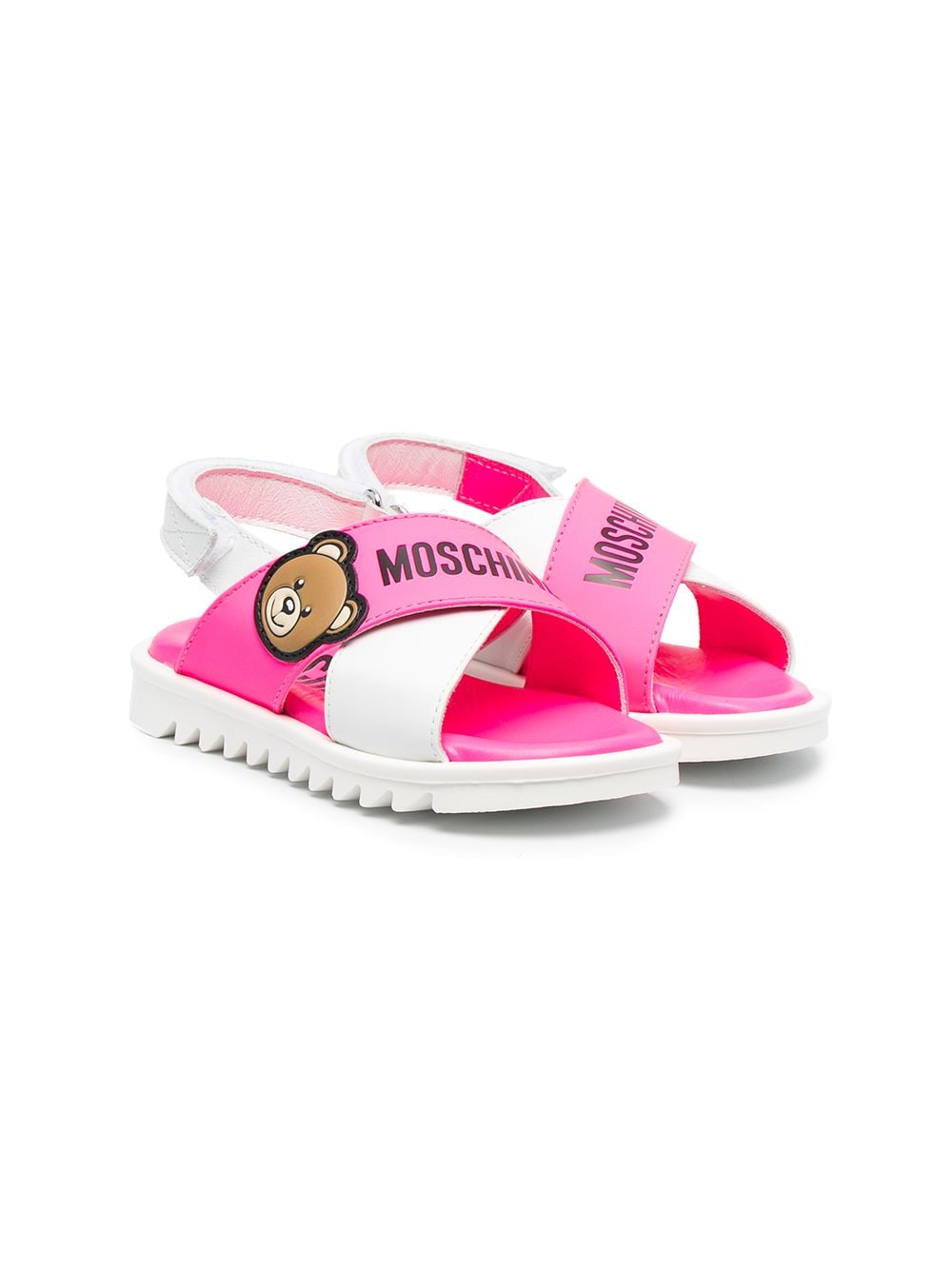 Moschino Kids' Logo-print Leather Sandals In Pink