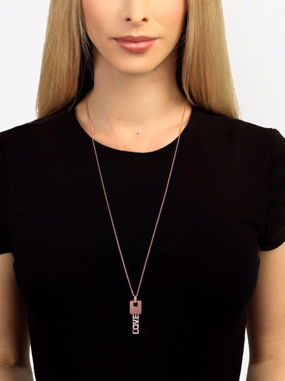 фото As29 18kt rose gold love key pendant diamond necklace