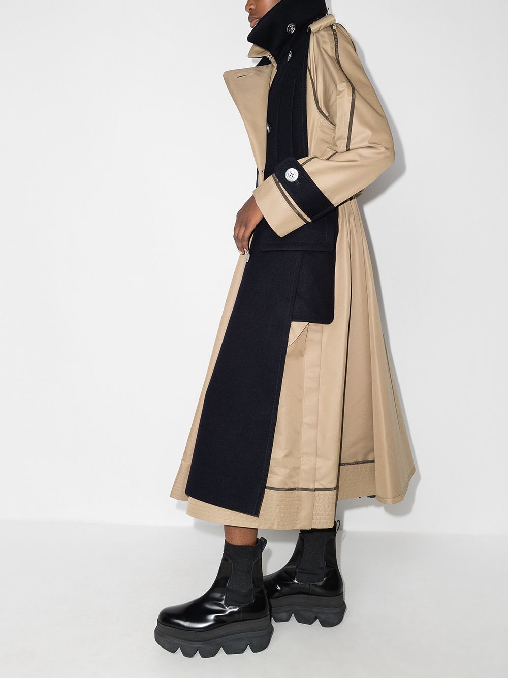 Sacai Melton Wool Panelled Trench Coat - Farfetch