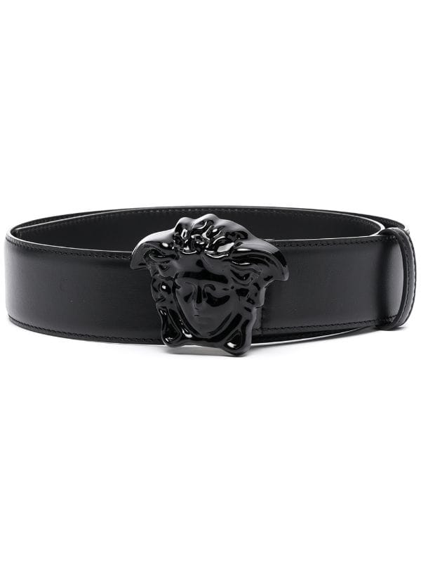 Versace black leather belt-medusa buckle
