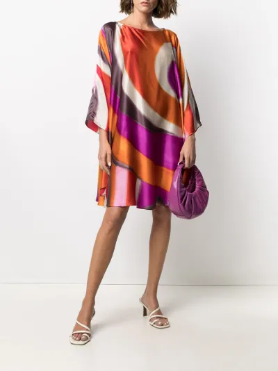 abstract print silk shift dress 