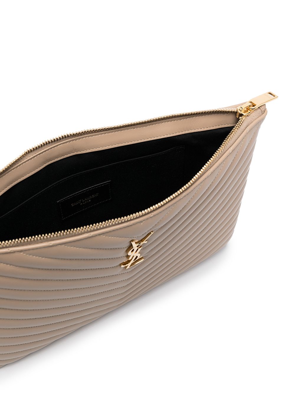 Saint Laurent Clutch met logoplakkaat Beige