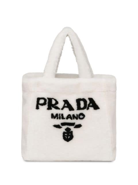 Prada logo-print shearling tote bag