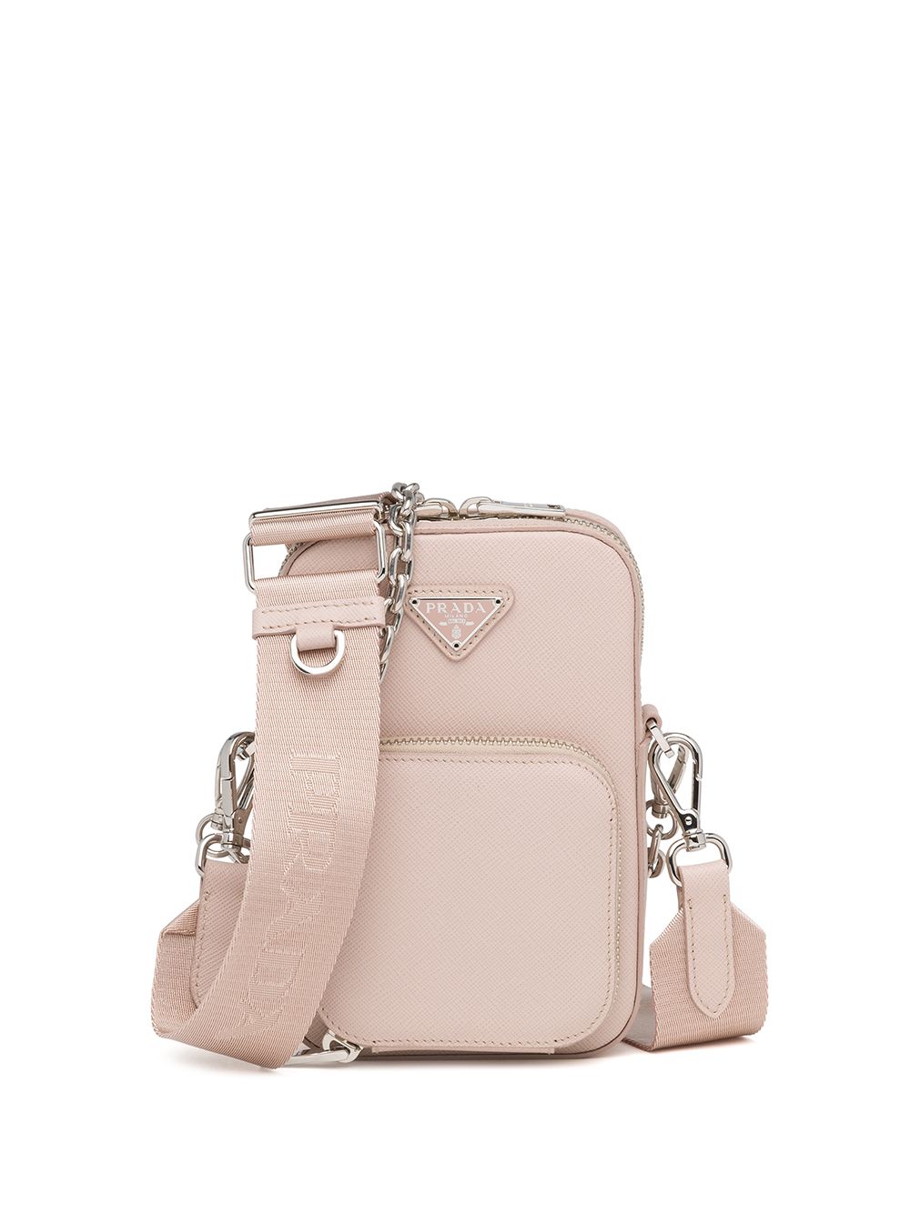 Prada Saffiano Triangle-logo Mini Bag In Pink