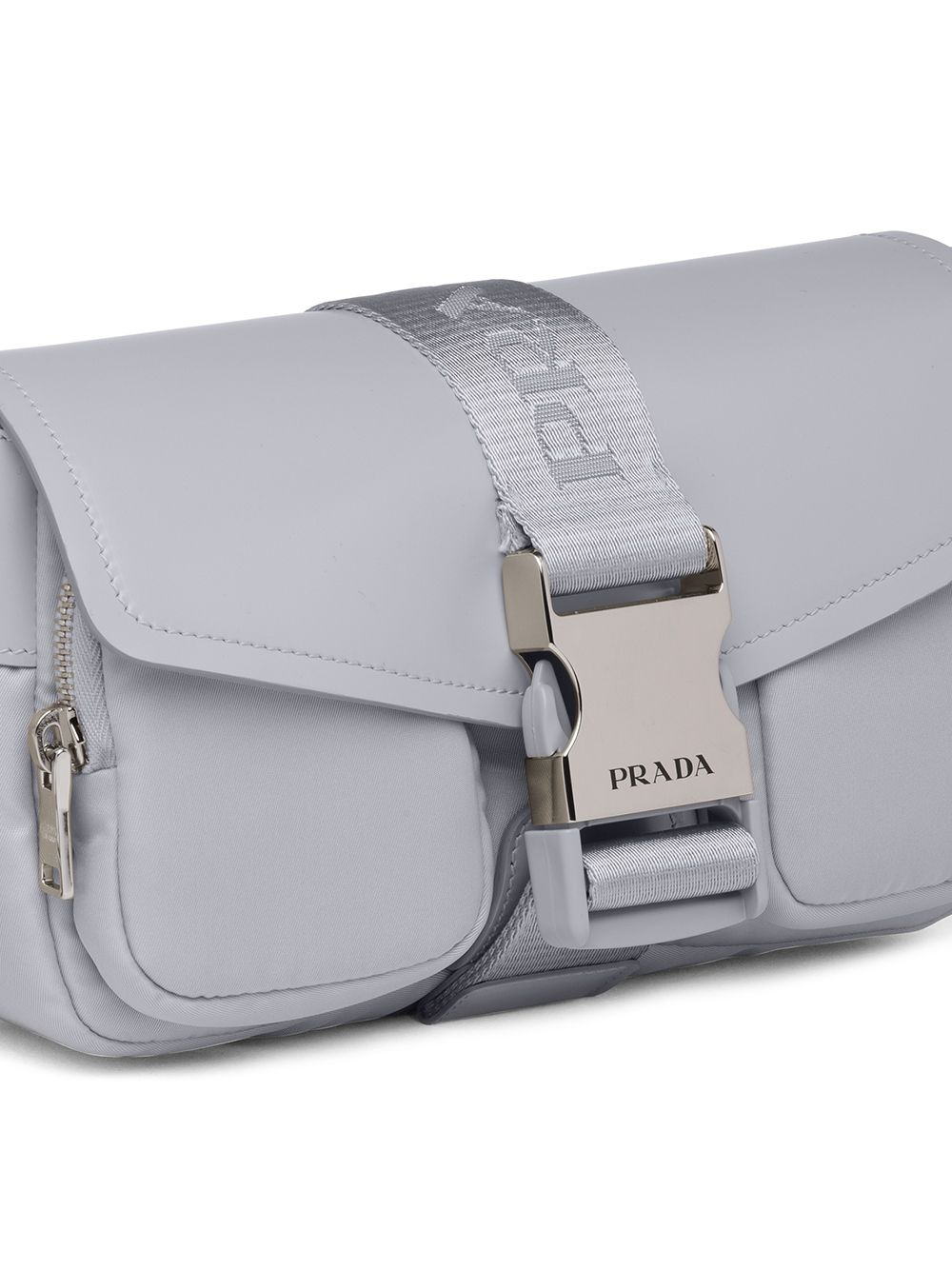 Shop Prada Pocket Logo-strap Crossbody Bag In Grey