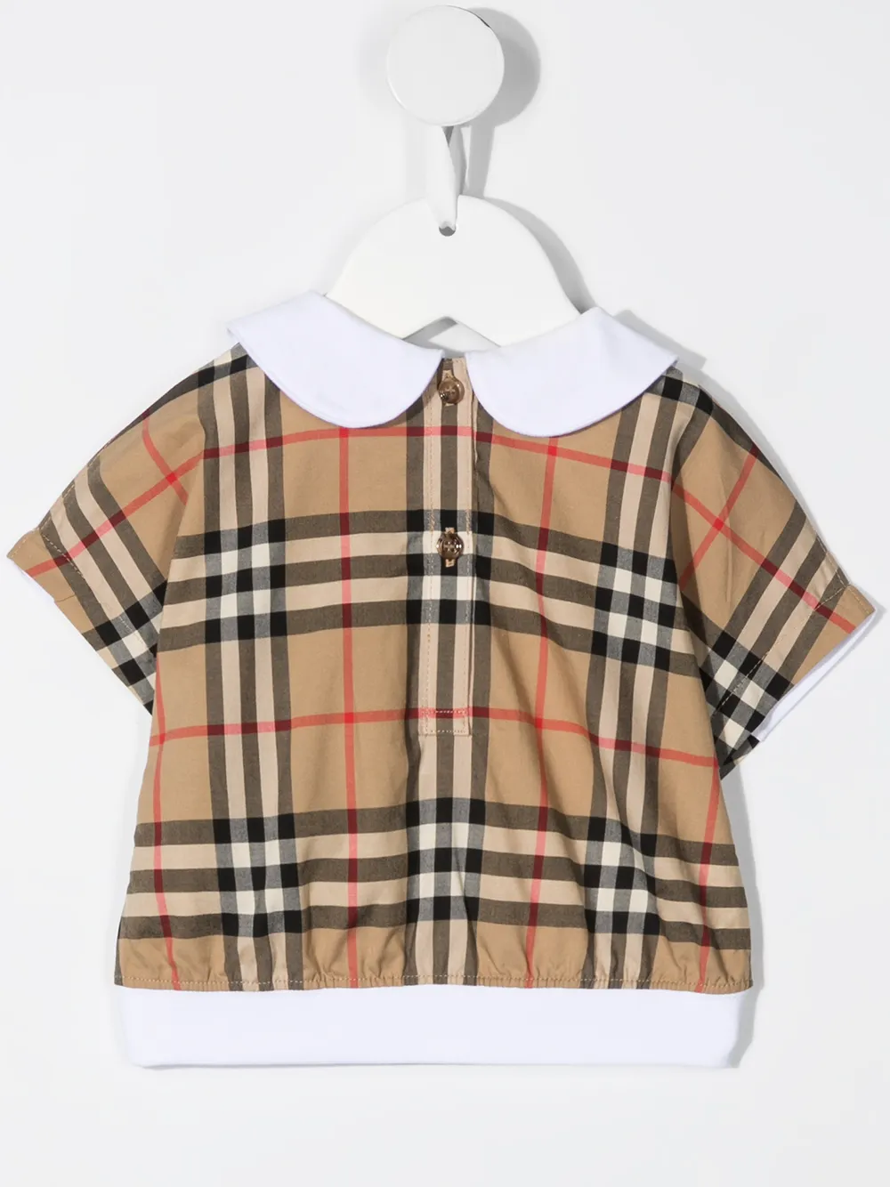 фото Burberry kids футболка с воротником питер пэн и вставками в клетку vintage check