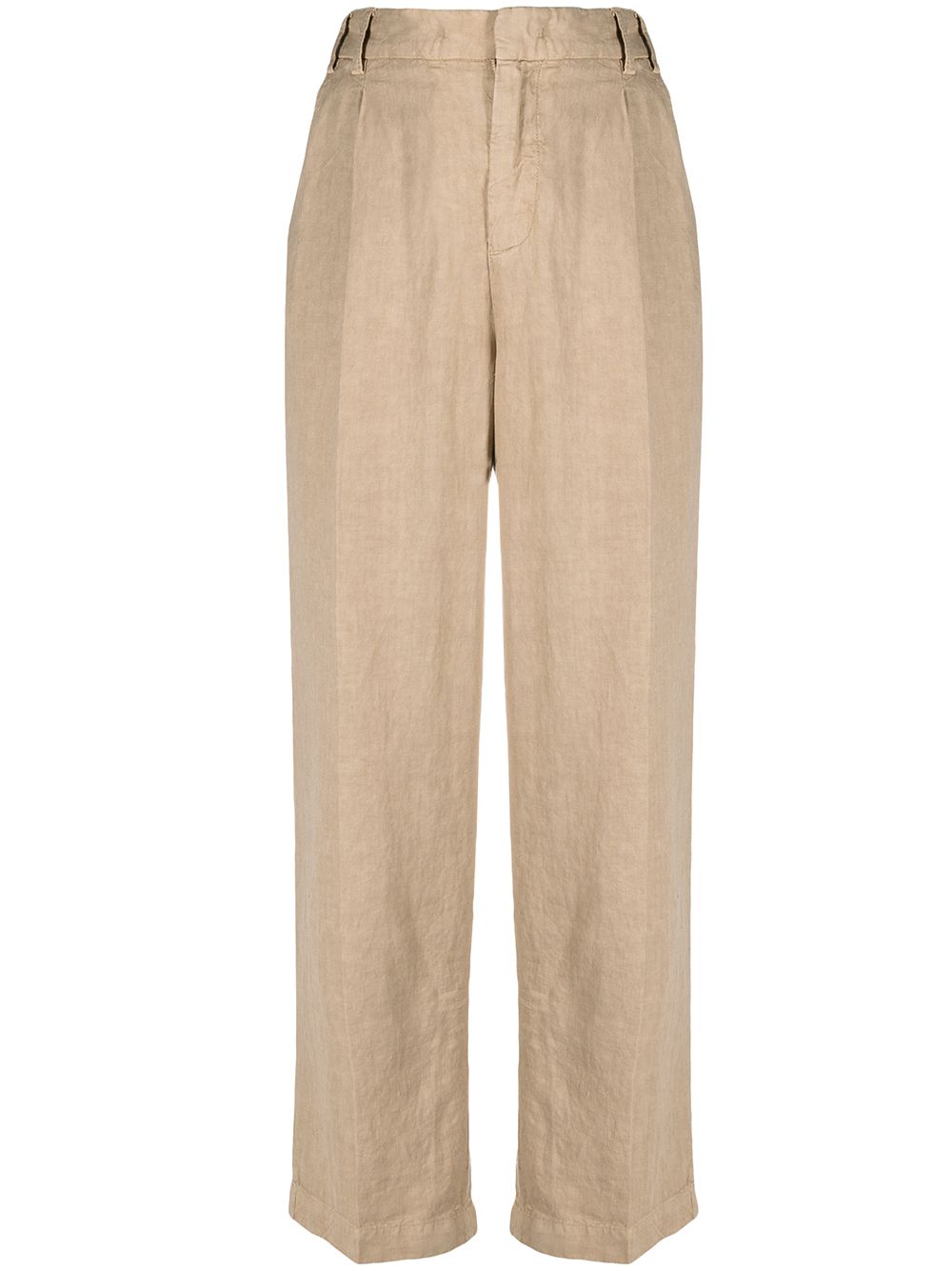 Aspesi Cropped Linen Trousers In Neutrals