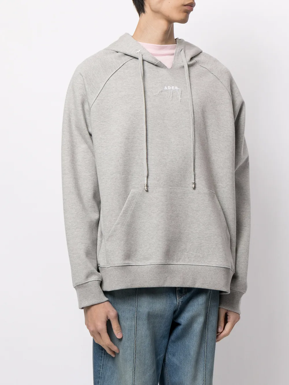 Ader Error Logo-embroidered Hoodie In Grey