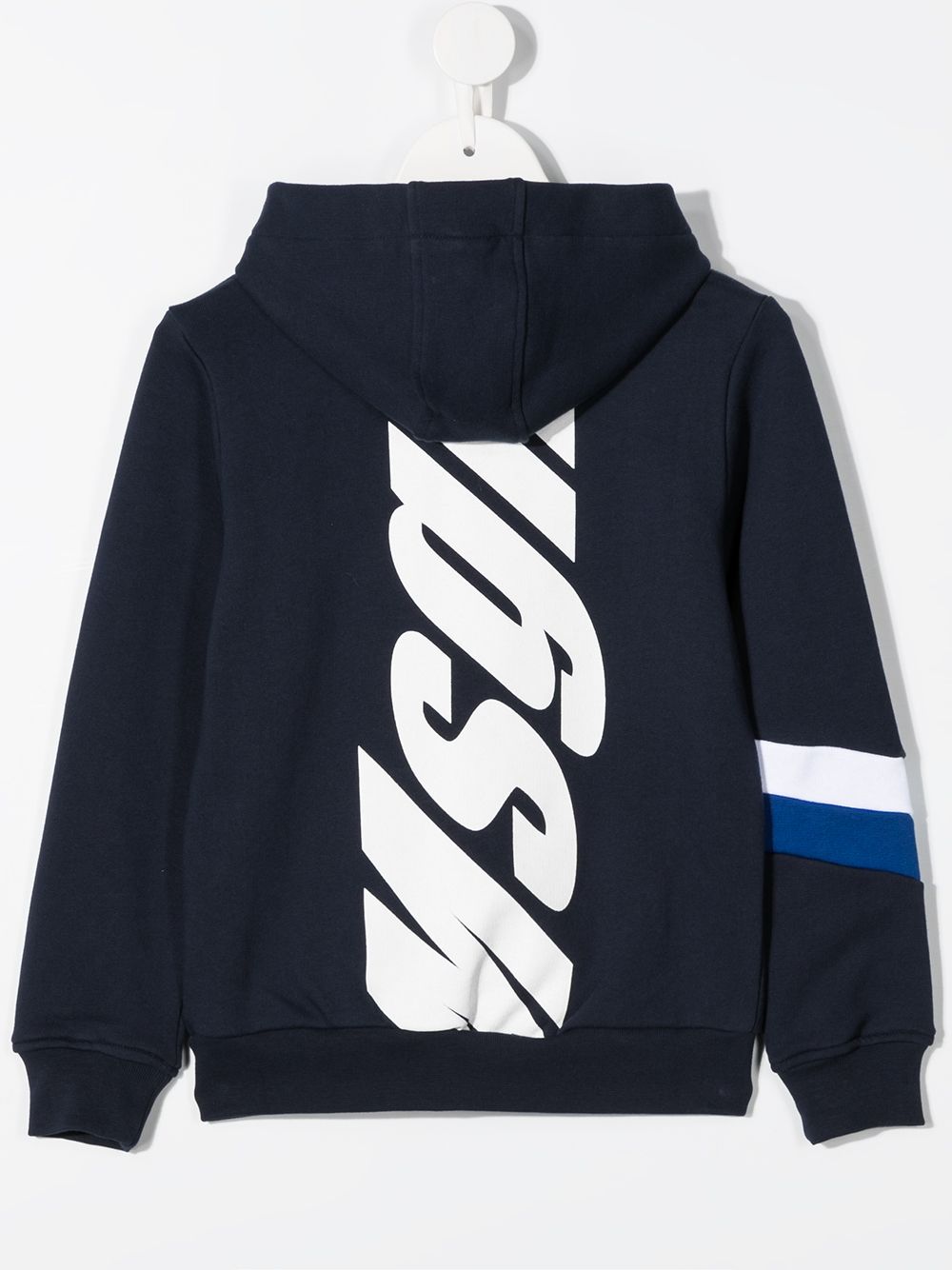 Shop Msgm Stripe Detail Logo Hoodie In Blue