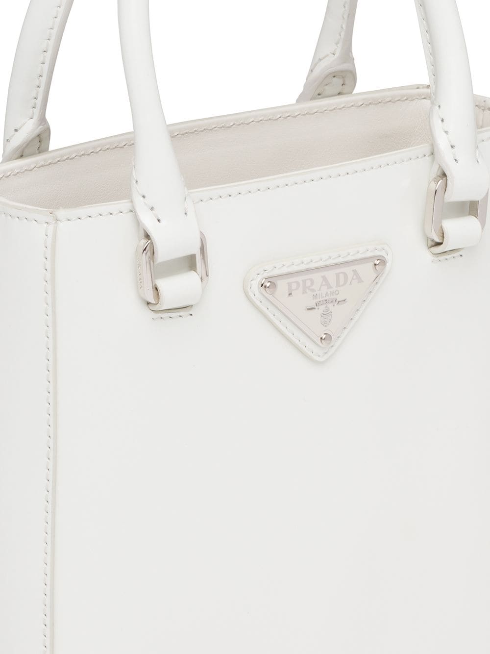 Prada Mini Galleria Triangle logo-plaque Tote Bag - White