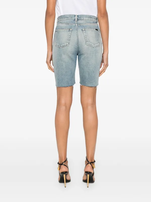 Saint Laurent high waist denim shorts women Cotton 24 Blue