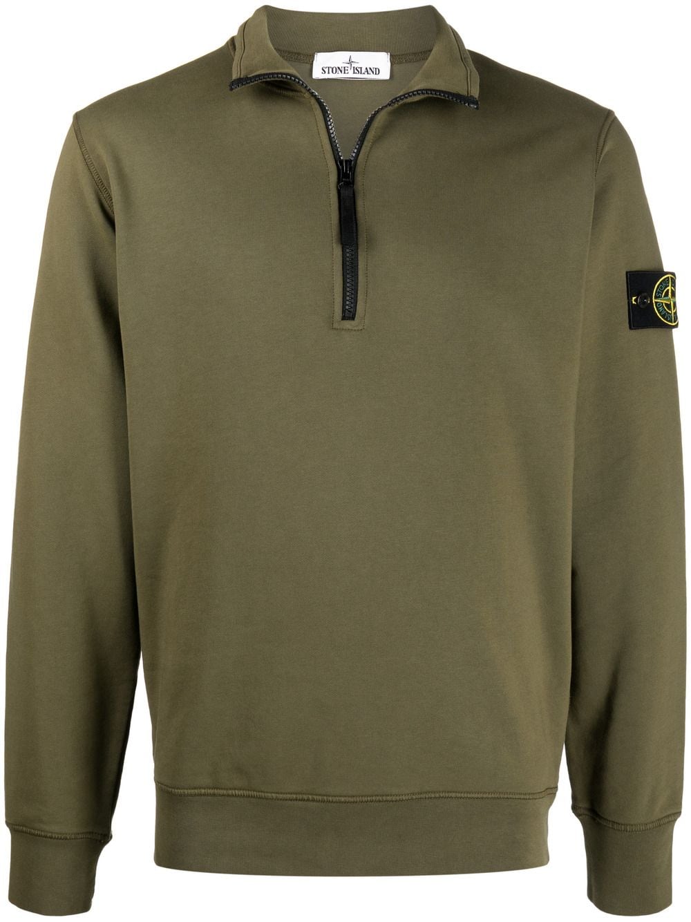 Stone Island Logo Patch Half-zip Sweatshirt In Green