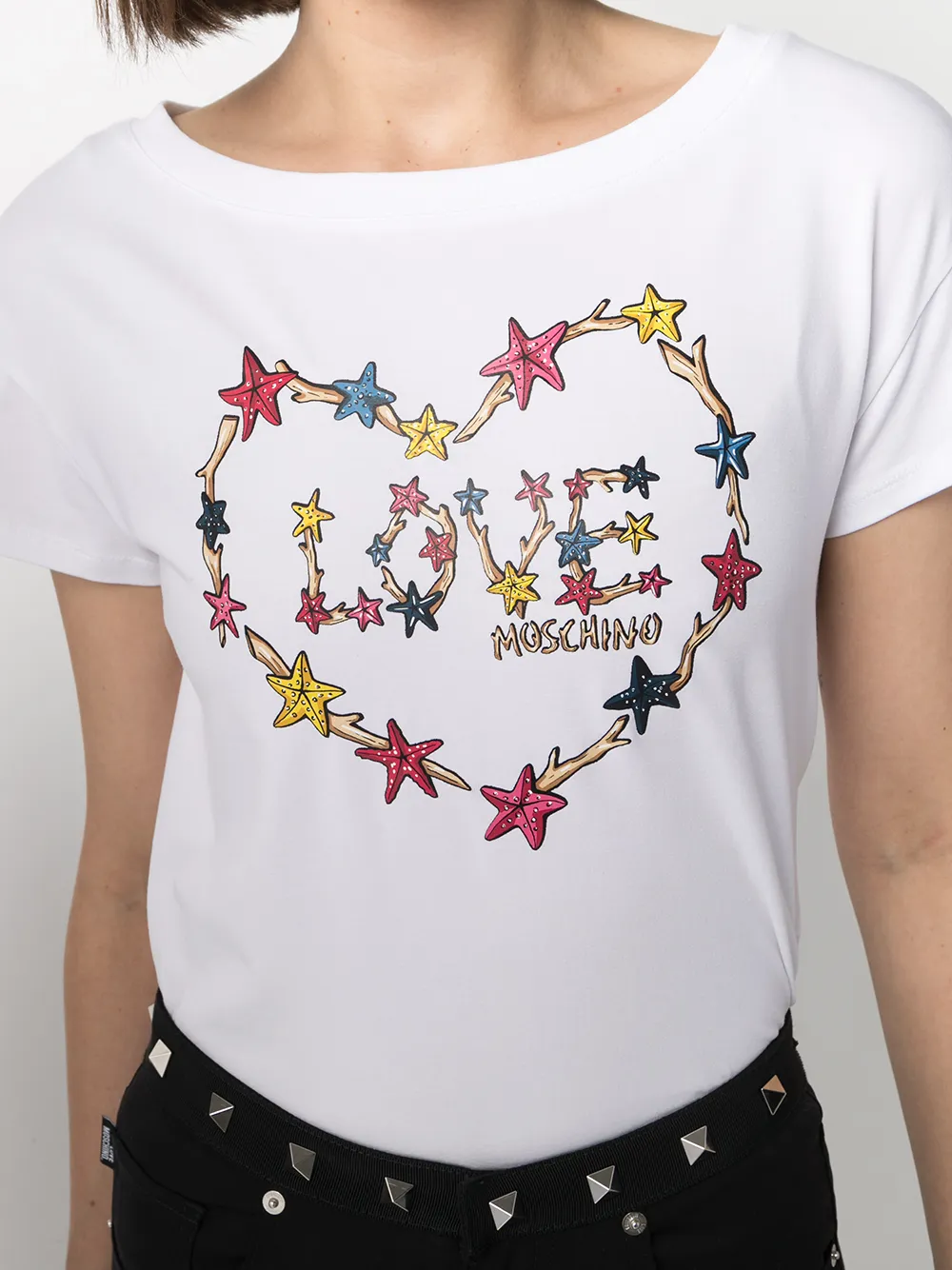 фото Love moschino футболка с вырезом-лодочкой и логотипом